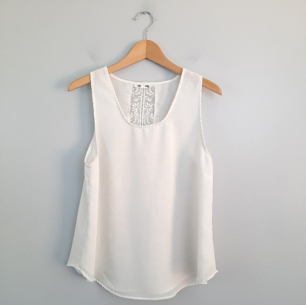 Thamp White Scoop Neck Lace Detail Tank Top